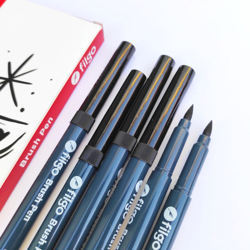  Marcadores Brush Pen Filgo Pack X6 Punta Pincel Negros