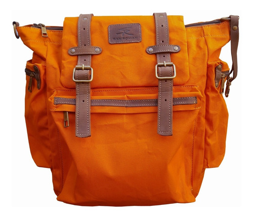 Imagen 1 de 10 de Mochila Lona Algodon Repele Agua C/cuero San Roman 20 L.