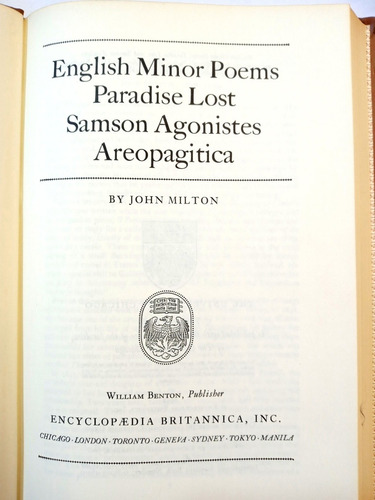 Paradise Lost. English Minor Poems. Milton. 