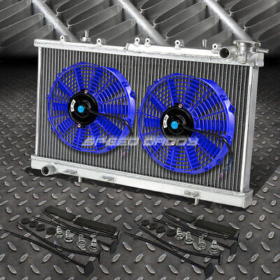 2-row Aluminum Radiator+2x 10 Fan Blue For 91-99 Sentra  Oad