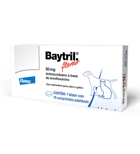 Baytril Flavour 50mg Cães Gatos C/ 10 Comprimidos Palatáveis