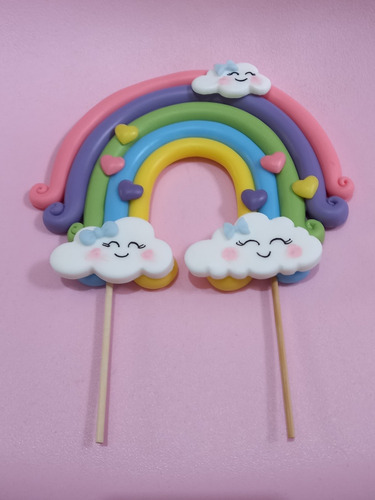 Imagen 7 de 10 de Unicornio + Arcoíris Adorno De Torta En Porcelana Fria