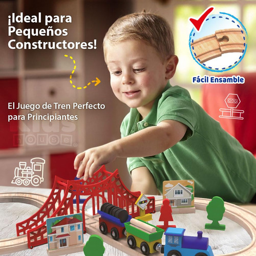Kids House Juego De Tren Urbano De Madera Con 35 Piezas Set