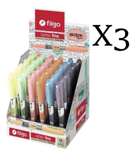 Resaltador Pastel Filgo Pack X3 Fine Marcador En Planeta !