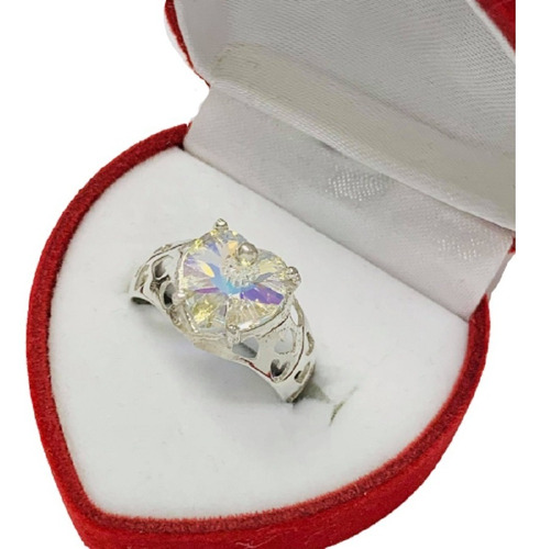 Anillo Solitario Corazón Cristal Plata925 Ideal Mujer Ap 241