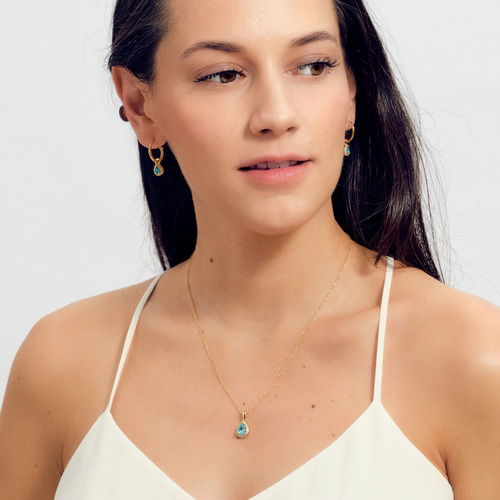 Set Joyería Mujer Oro 14k Collar Aretes, Mamá Luckyly Color Turquesa