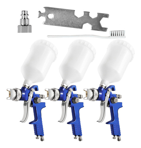 Kit 3 Pistola Pintura Gravidade Hvlp Bico 1.4mm Caneca 600ml