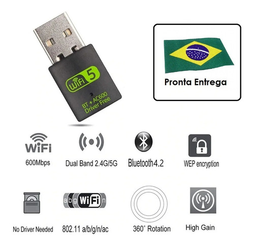 Imagem 2 de 10 de Adaptador Para Pc Usb 2x1 Receptor 600mb 5g Wifi + Bluetooth