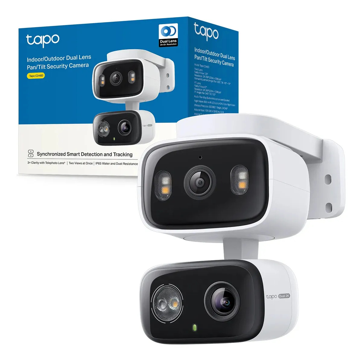 TP-Link Tapo C246D Cámara de Seguridad WiFi Interior Exterior - Doble Lente 2K - Cobertura 360° - Visión Nocturna a Color - Detección de Movimiento - Audio Bidireccional - App Tapo - Protección IP65