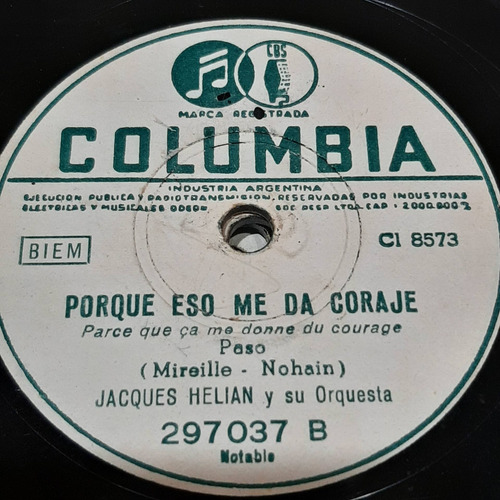 Pasta Jacques Helian Su Orquesta Jean Marco Columbia C307 (Usado)