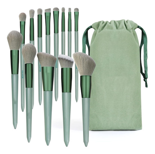 Set 17 Brochas Maquillaje Profesional Verde