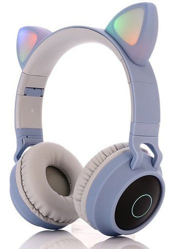 Audifonos Fashion Led Orejas De Gato Bluetooth Color Celeste