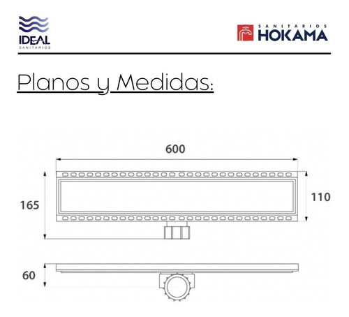Imagen 10 de 10 de Rejilla Ducha Baño Desague Lineal 60 Cm Larga Acero