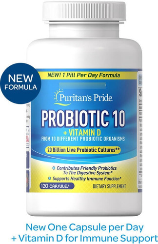 Probiótico Probiótic 10 Mas Vitamina D 120 Cápsulas Puritan 