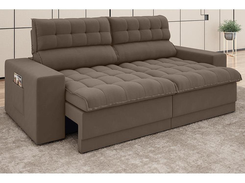 Imagem 1 de 12 de Sofá Omega Retrátil E Reclinável Velosuede Marrom 2,30m (l)