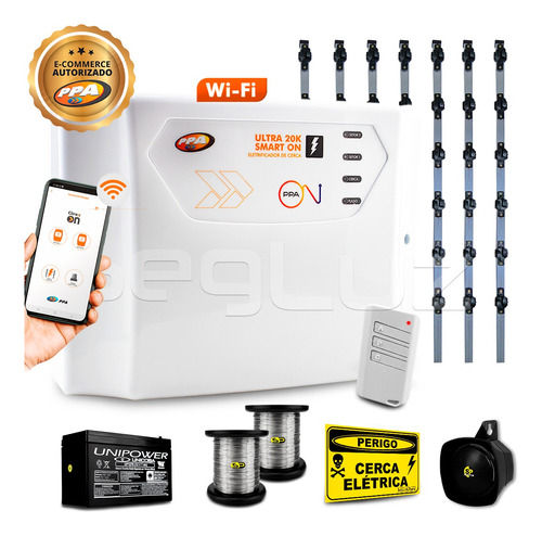 Kit Cerca Elétrica Industrial Wifi 100m C/ Bateria 20.000v