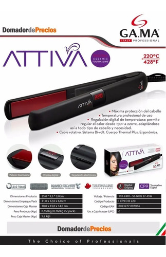 Planchita De Pelo Gama Attiva Digital Tourmaline Ion Plus | Envío gratis