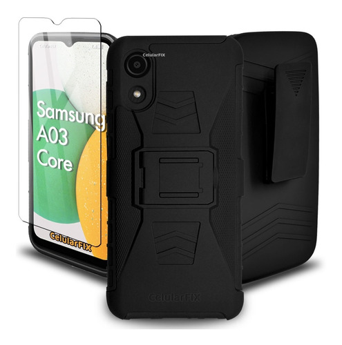 Funda Protector P/ Samsung A03 Core Uso Rudo Clip C/ Cristal