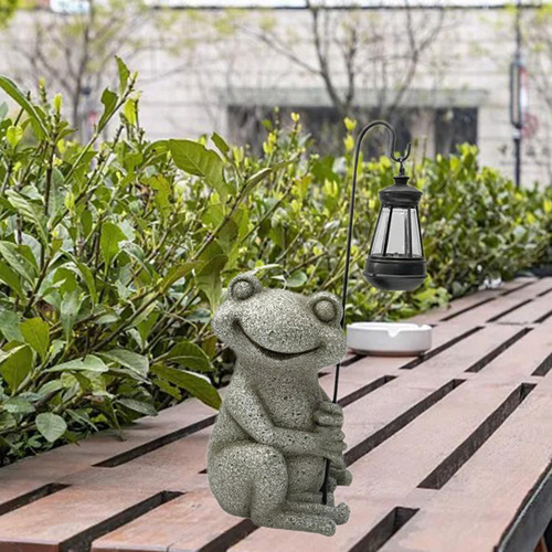 Estatua De Jardín Al Aire Libre De Rana Con Luz Solar Para