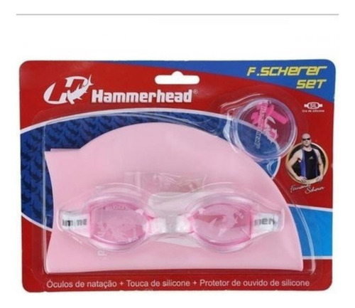 Kit De Natação Óculos Touca E Tampão De Ouvido Hammerhead Cor Rosa