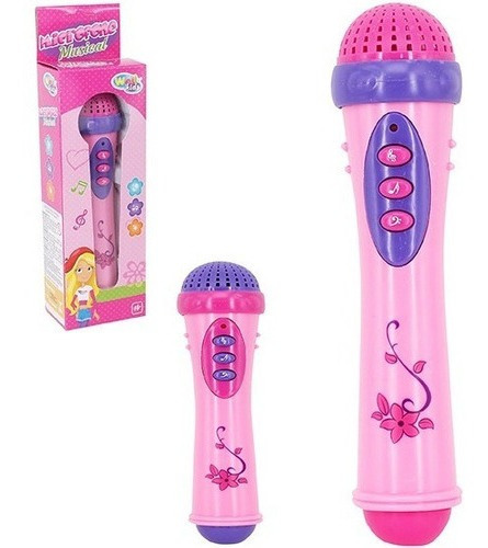 Brinquedo Microfone Musical Infantil Luz E Som Menina Pilha