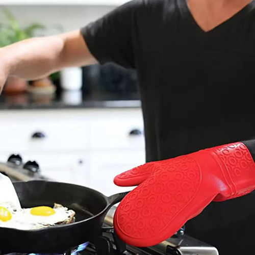 Guante Manopla Silicona Gris Horno Doble Capa Aislante Veoquiero