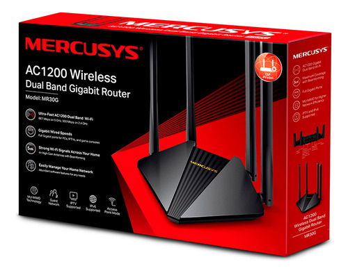 Roteador Wifi Mercusys 5ghz 4 Antenas Mr30g Para Iptv - C Nf