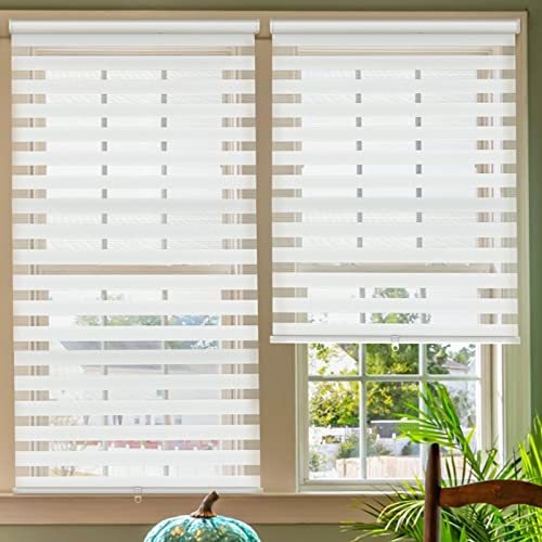 Bliwans Zebra Blinds, 34  W X 64  H, White-cordless Zebra Bl