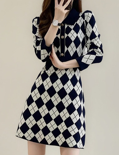 Vestidos De Mujer Delgados A La Moda A Cuadros Para Invierno