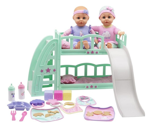 Muñecos Gemelos Con Set De Juego Recamara Y Accesorios