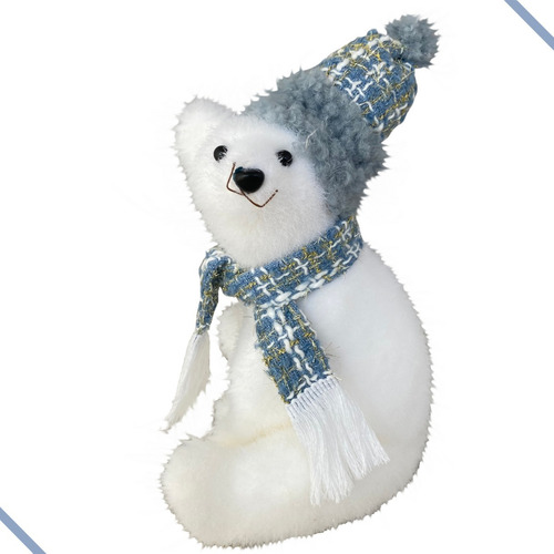 Enfeite Decoração De Natal Urso Polar De Neve Com Touca Azul