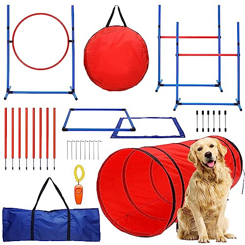 15 Piece Dog Agility Course Backyard Set- Dog Agility T...