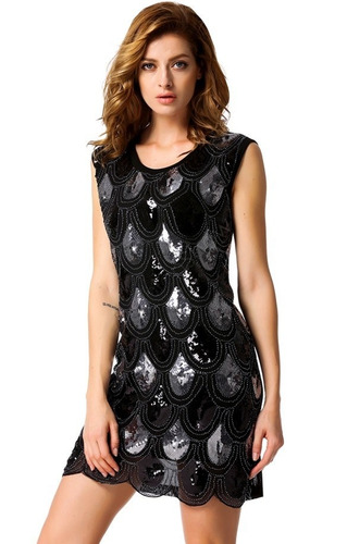 Exclusivo Vestido Negro Con Lentejuelas Talla M Importado