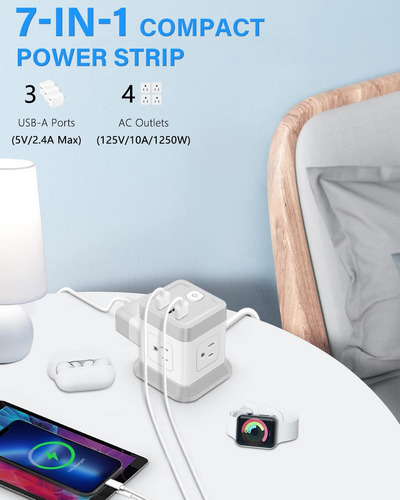 Regleta De Alimentación Con 4 Tomas Y 3 Puertos Usb, Enchufe