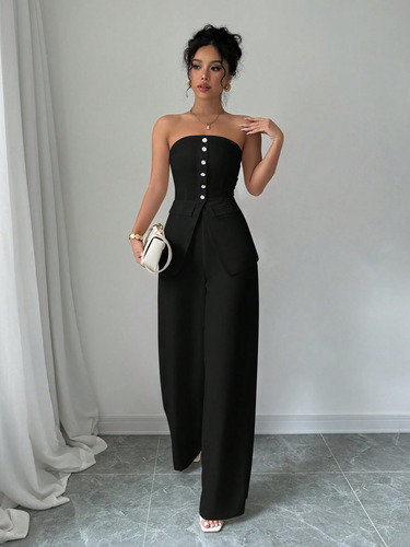 Blusa Top De Tirantes Con Botones Y Pan