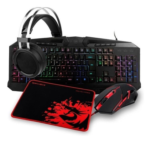 Kit de teclado e mouse gamer Redragon S112 Português Brasil de cor preto