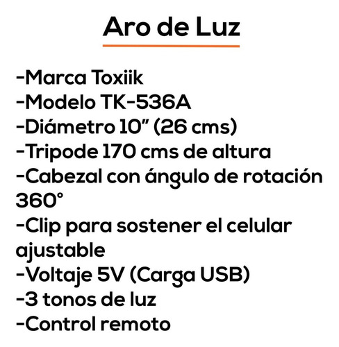 Imagen 3 de 9 de Aro Luz Led 10 Toxiik Tripode Ajustable Base Control Bagc