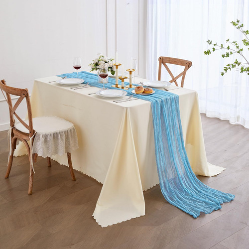 2pzs Caminos De Mesa Gasa Elegante Boho Decoración Boda Color Rosa Chicle Light Blue Mantel Decorativo Decoración de Mesa Decoración de Fiesta Bebé Bautizo Cumpleaños Celebración Estilo Vintage