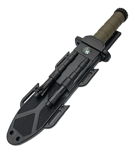 Cuchillo Tacico Supervivencia Pedernal Brújula Funda Rígida