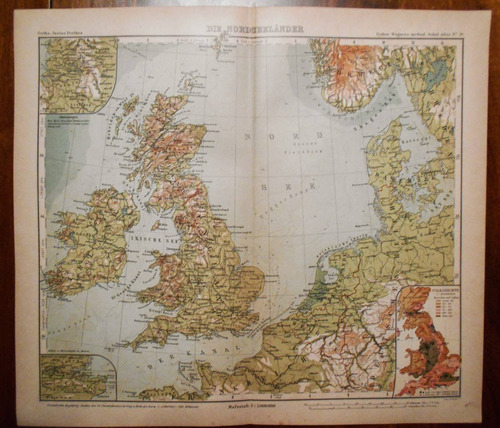 Mapa Antiguo Del Mar Del Norte Europa Grabado Aleman 1906