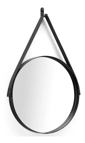Espelho Redondo Banheiro C/ Alça De Couro 45cm Adnet