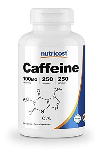 Nutricost Pastillas De Cafeína 100 Mg Por Porción, 250 Cápsu