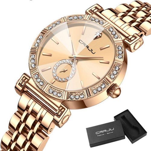 Reloj Crrju 501 Correia Rose de cuarzo inoxidable con diamantes para mujer
