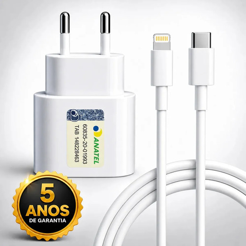 Carregador 30w Turbo Para iPhone 8 X Xr 11 12 13 14 Pro Max Fonte Usb C Cor Branca Dtimp