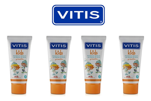 Pasta Dental Gel Vitis Kids Pack X4 Unidades