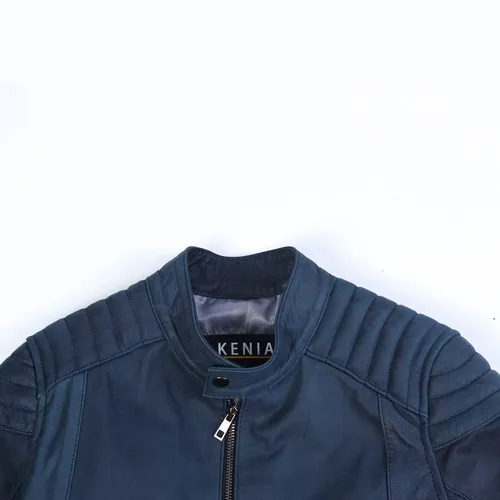 Chamarra De Piel Slim Fit Moderna Mark Azul Cuotas sin inter s