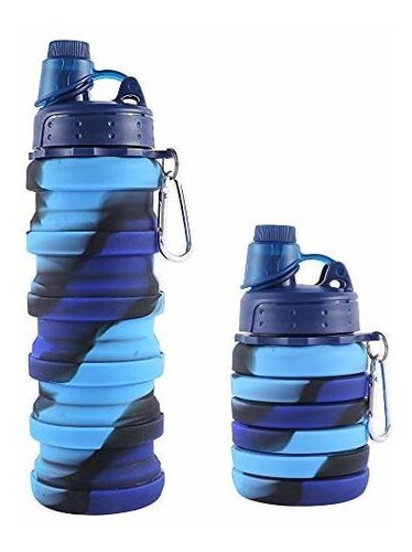 Botella De Agua Plegable Silicona Reutilizable En Color Azul