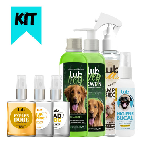 Mega Kit Banho Lub Pet Vegano + 3x Perfume + Higiene Bucal Fragrância Suave