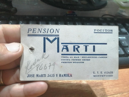 Antigua Tarjeta De Pension Marti En Pocitos Jose Marti 3435 