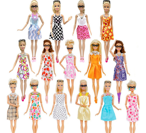 32 Piezas De Accesorios Para Muñecas, Ropa De Barbie, 10x Vestidos Lindos Mezclados, 10x Zapatos, 4x Gafas, 6x Collares, 2x Varitas